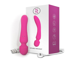  Double Delight Wand Massager - Dual Opposing Tips with 3 Speeds + 7 Powerful Patterns Per Setting, Super Pink 